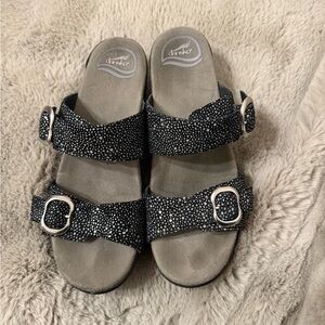 Dansko Black Sandals with Glitter Straps and Comfort Footbed